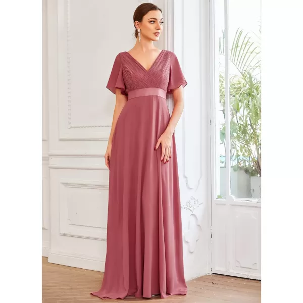 EverPretty Womens Formal Dress Short Sleeve VNeck Evening Dress Floor Length Mother of The Bride Dress 09890Came Brown