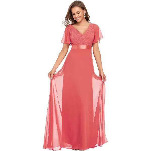 EverPretty Womens Formal Dress Short Sleeve VNeck Evening Dress Floor Length Mother of The Bride Dress 09890Coral