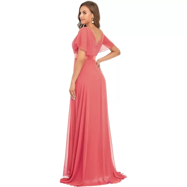 EverPretty Womens Formal Dress Short Sleeve VNeck Evening Dress Floor Length Mother of The Bride Dress 09890Coral