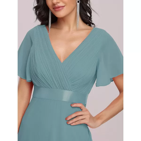 EverPretty Womens Formal Dress Short Sleeve VNeck Evening Dress Floor Length Mother of The Bride Dress 09890Dusty Blue