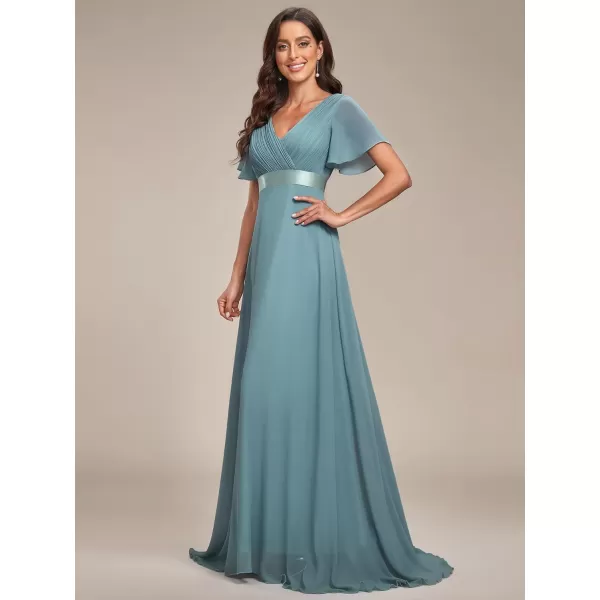 EverPretty Womens Formal Dress Short Sleeve VNeck Evening Dress Floor Length Mother of The Bride Dress 09890Dusty Blue