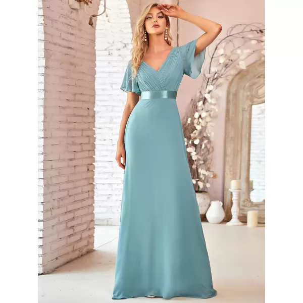 EverPretty Womens Formal Dress Short Sleeve VNeck Evening Dress Floor Length Mother of The Bride Dress 09890Dusty Blue