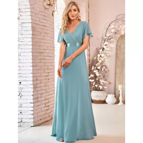 EverPretty Womens Formal Dress Short Sleeve VNeck Evening Dress Floor Length Mother of The Bride Dress 09890Dusty Blue