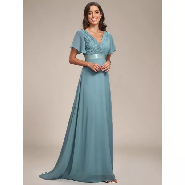 EverPretty Womens Formal Dress Short Sleeve VNeck Evening Dress Floor Length Mother of The Bride Dress 09890Dusty Blue