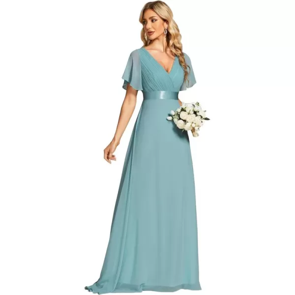 EverPretty Womens Formal Dress Short Sleeve VNeck Evening Dress Floor Length Mother of The Bride Dress 09890Dusty Blue