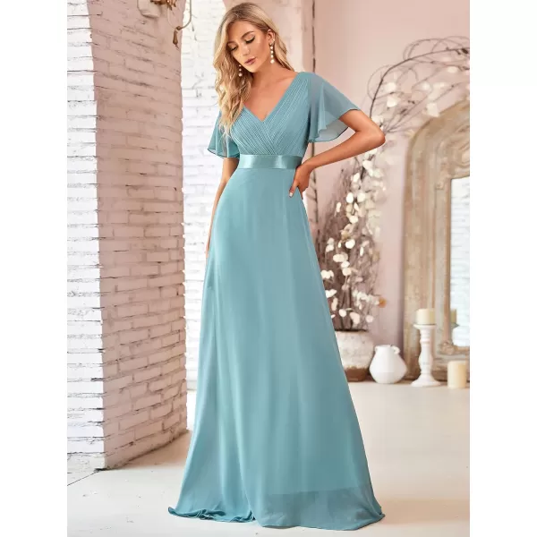 EverPretty Womens Formal Dress Short Sleeve VNeck Evening Dress Floor Length Mother of The Bride Dress 09890Dusty Blue