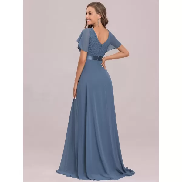 EverPretty Womens Formal Dress Short Sleeve VNeck Evening Dress Floor Length Mother of The Bride Dress 09890Dusty Navy