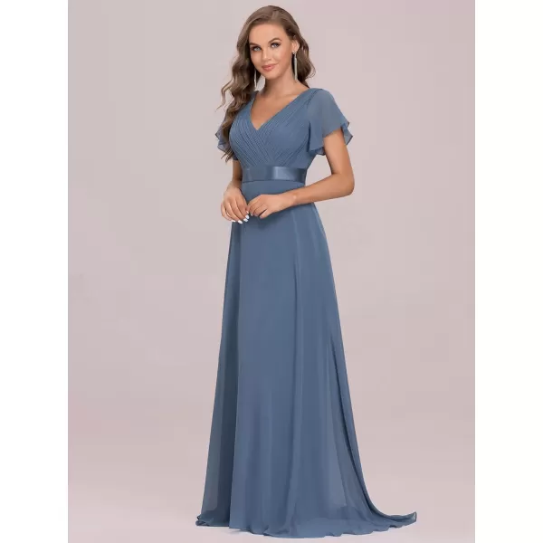 EverPretty Womens Formal Dress Short Sleeve VNeck Evening Dress Floor Length Mother of The Bride Dress 09890Dusty Navy