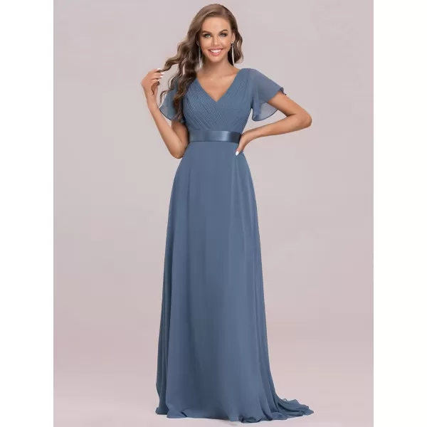 EverPretty Womens Formal Dress Short Sleeve VNeck Evening Dress Floor Length Mother of The Bride Dress 09890Dusty Navy