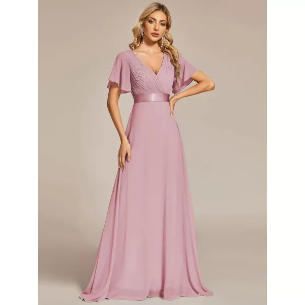 EverPretty Womens Formal Dress Short Sleeve VNeck Evening Dress Floor Length Mother of The Bride Dress 09890Dusty Rose