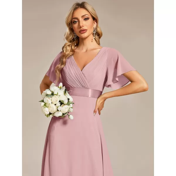 EverPretty Womens Formal Dress Short Sleeve VNeck Evening Dress Floor Length Mother of The Bride Dress 09890Dusty Rose