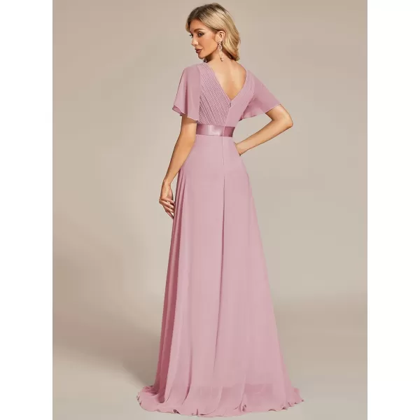 EverPretty Womens Formal Dress Short Sleeve VNeck Evening Dress Floor Length Mother of The Bride Dress 09890Dusty Rose