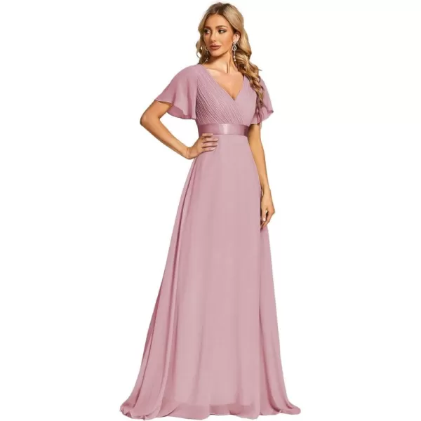 EverPretty Womens Formal Dress Short Sleeve VNeck Evening Dress Floor Length Mother of The Bride Dress 09890Dusty Rose