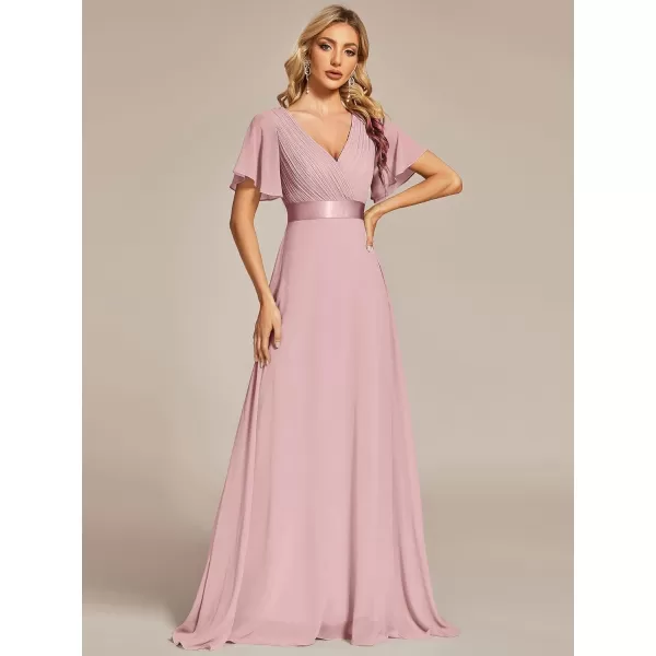 EverPretty Womens Formal Dress Short Sleeve VNeck Evening Dress Floor Length Mother of The Bride Dress 09890Dusty Rose