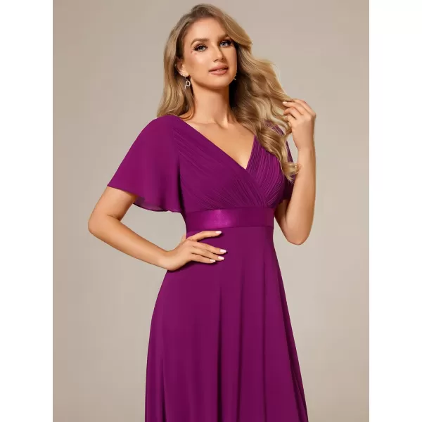 EverPretty Womens Formal Dress Short Sleeve VNeck Evening Dress Floor Length Mother of The Bride Dress 09890Fuchsia