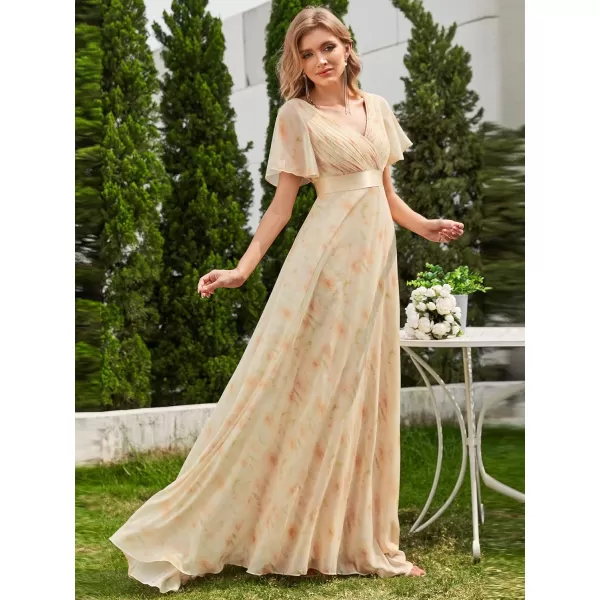 EverPretty Womens Formal Dress Short Sleeve VNeck Evening Dress Floor Length Mother of The Bride Dress 09890Golden Roses