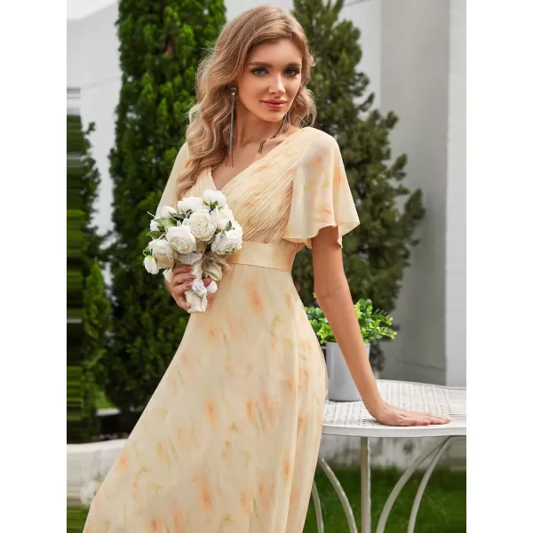 EverPretty Womens Formal Dress Short Sleeve VNeck Evening Dress Floor Length Mother of The Bride Dress 09890Golden Roses