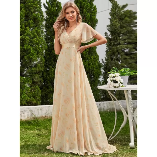 EverPretty Womens Formal Dress Short Sleeve VNeck Evening Dress Floor Length Mother of The Bride Dress 09890Golden Roses