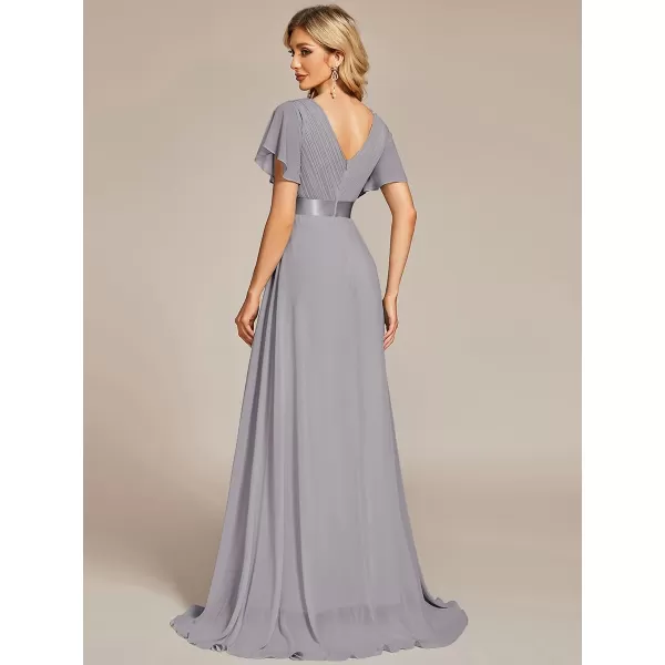 EverPretty Womens Formal Dress Short Sleeve VNeck Evening Dress Floor Length Mother of The Bride Dress 09890Grey