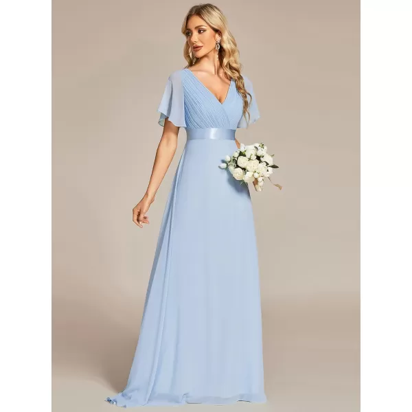 EverPretty Womens Formal Dress Short Sleeve VNeck Evening Dress Floor Length Mother of The Bride Dress 09890Ice Blue