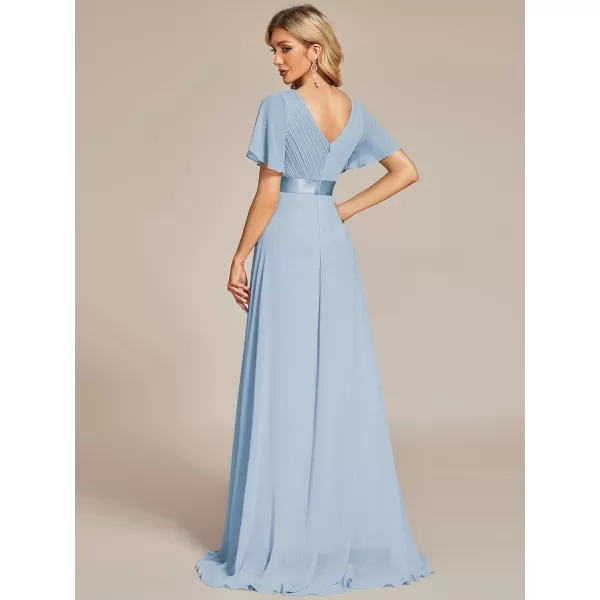 EverPretty Womens Formal Dress Short Sleeve VNeck Evening Dress Floor Length Mother of The Bride Dress 09890Ice Blue