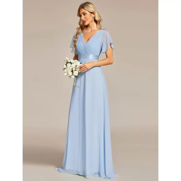 EverPretty Womens Formal Dress Short Sleeve VNeck Evening Dress Floor Length Mother of The Bride Dress 09890Ice Blue