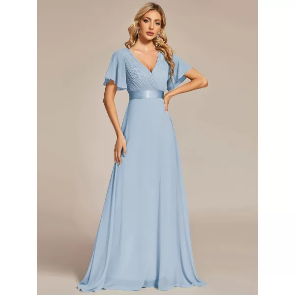 EverPretty Womens Formal Dress Short Sleeve VNeck Evening Dress Floor Length Mother of The Bride Dress 09890Ice Blue