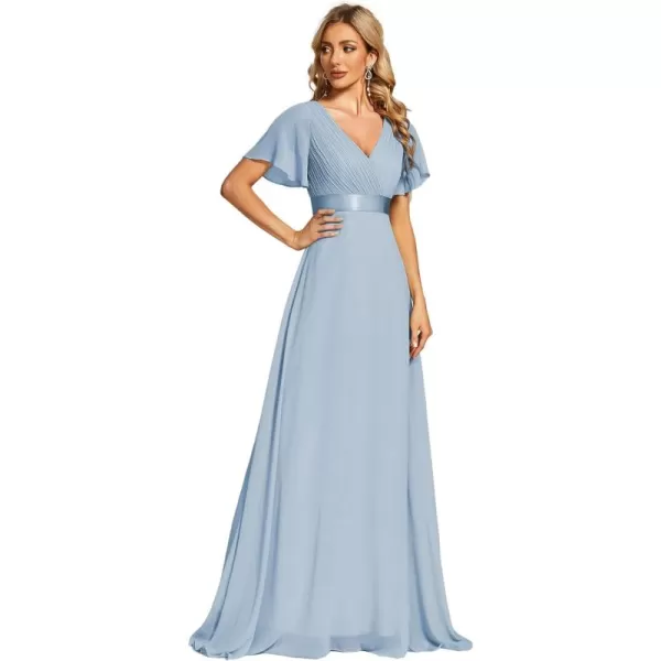 EverPretty Womens Formal Dress Short Sleeve VNeck Evening Dress Floor Length Mother of The Bride Dress 09890Ice Blue