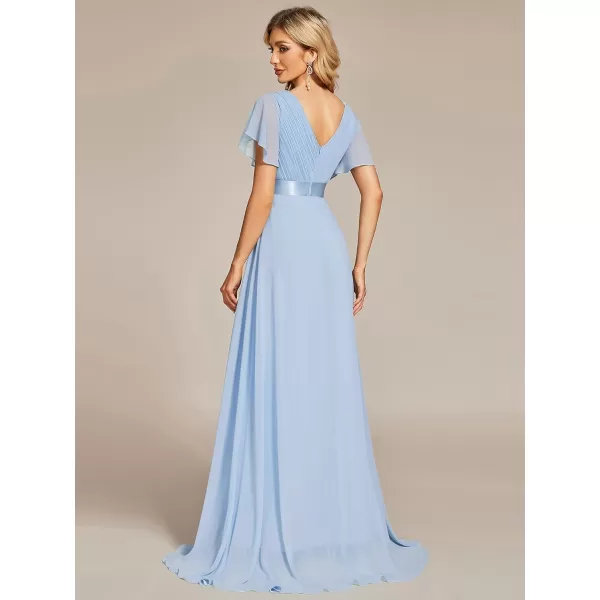 EverPretty Womens Formal Dress Short Sleeve VNeck Evening Dress Floor Length Mother of The Bride Dress 09890Ice Blue