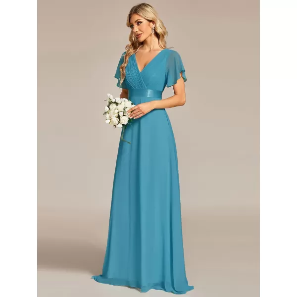 EverPretty Womens Formal Dress Short Sleeve VNeck Evening Dress Floor Length Mother of The Bride Dress 09890Jade Blue