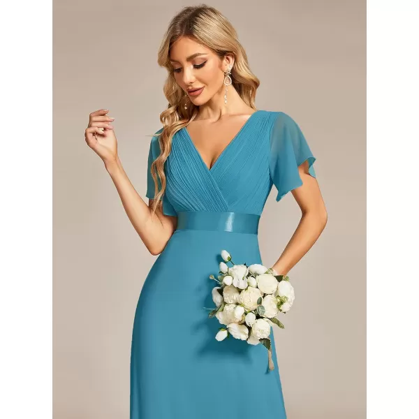 EverPretty Womens Formal Dress Short Sleeve VNeck Evening Dress Floor Length Mother of The Bride Dress 09890Jade Blue