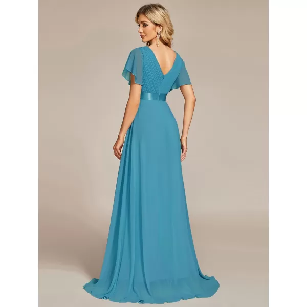 EverPretty Womens Formal Dress Short Sleeve VNeck Evening Dress Floor Length Mother of The Bride Dress 09890Jade Blue