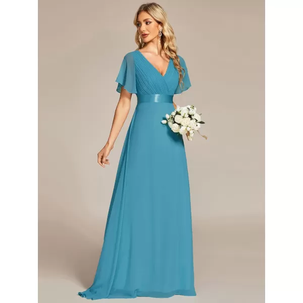 EverPretty Womens Formal Dress Short Sleeve VNeck Evening Dress Floor Length Mother of The Bride Dress 09890Jade Blue