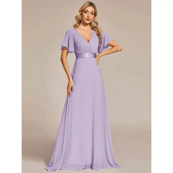 EverPretty Womens Formal Dress Short Sleeve VNeck Evening Dress Floor Length Mother of The Bride Dress 09890Lavender