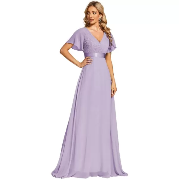 EverPretty Womens Formal Dress Short Sleeve VNeck Evening Dress Floor Length Mother of The Bride Dress 09890Lavender