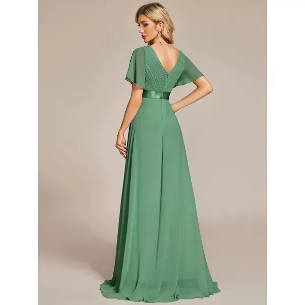 EverPretty Womens Formal Dress Short Sleeve VNeck Evening Dress Floor Length Mother of The Bride Dress 09890Light Green