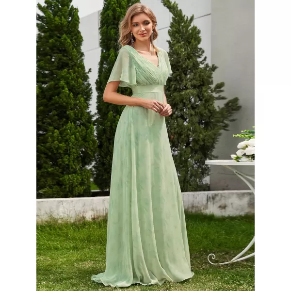 EverPretty Womens Formal Dress Short Sleeve VNeck Evening Dress Floor Length Mother of The Bride Dress 09890Light Green Roses