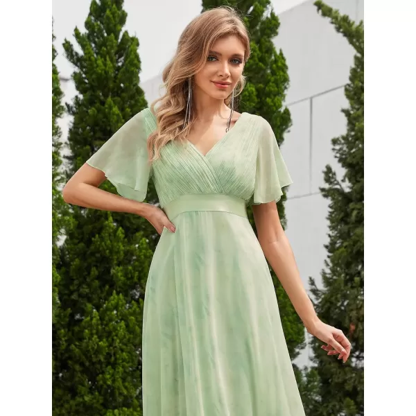 EverPretty Womens Formal Dress Short Sleeve VNeck Evening Dress Floor Length Mother of The Bride Dress 09890Light Green Roses