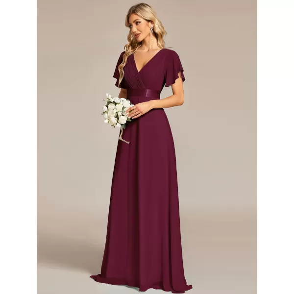 EverPretty Womens Formal Dress Short Sleeve VNeck Evening Dress Floor Length Mother of The Bride Dress 09890Mulberry