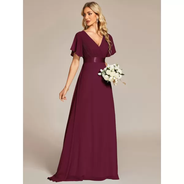 EverPretty Womens Formal Dress Short Sleeve VNeck Evening Dress Floor Length Mother of The Bride Dress 09890Mulberry