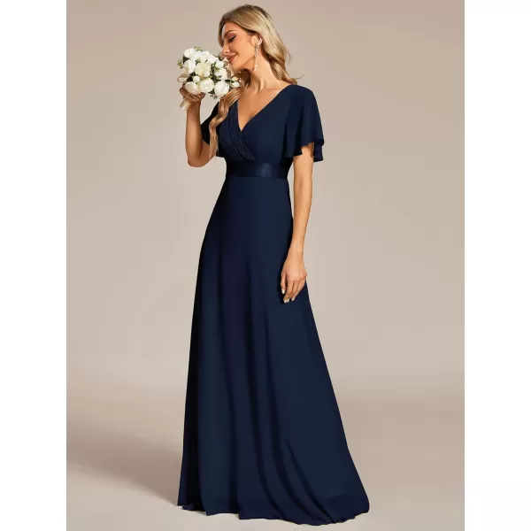 EverPretty Womens Formal Dress Short Sleeve VNeck Evening Dress Floor Length Mother of The Bride Dress 09890Navy