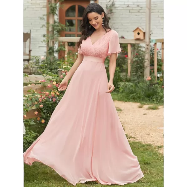 EverPretty Womens Formal Dress Short Sleeve VNeck Evening Dress Floor Length Mother of The Bride Dress 09890Pink