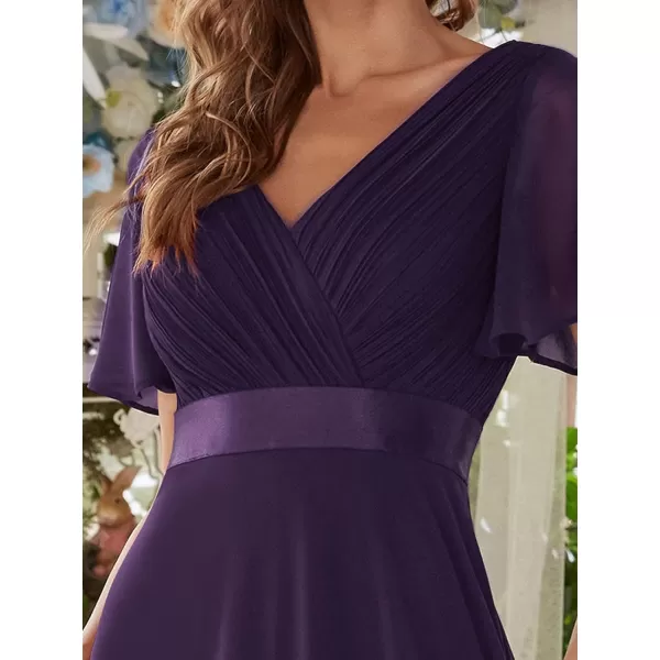 EverPretty Womens Formal Dress Short Sleeve VNeck Evening Dress Floor Length Mother of The Bride Dress 09890Purple