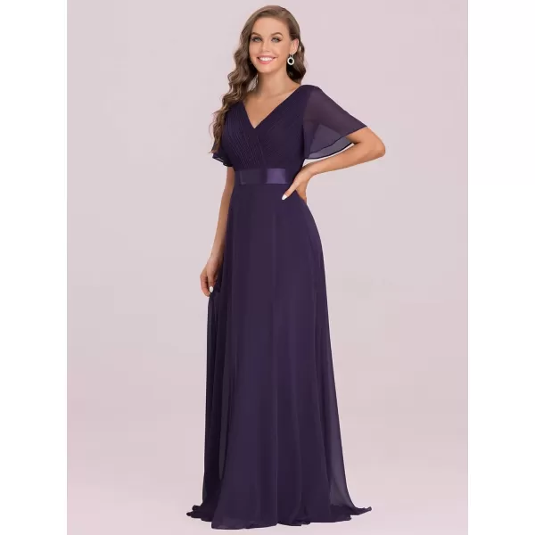 EverPretty Womens Formal Dress Short Sleeve VNeck Evening Dress Floor Length Mother of The Bride Dress 09890Purple