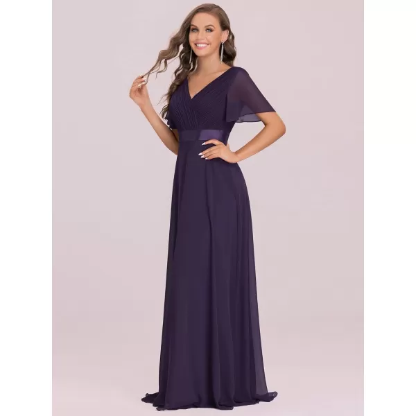 EverPretty Womens Formal Dress Short Sleeve VNeck Evening Dress Floor Length Mother of The Bride Dress 09890Purple