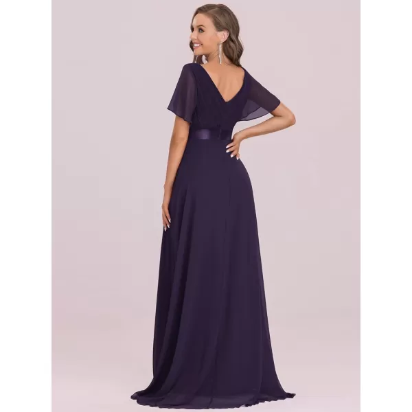 EverPretty Womens Formal Dress Short Sleeve VNeck Evening Dress Floor Length Mother of The Bride Dress 09890Purple