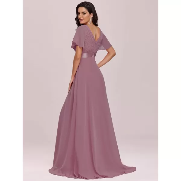 EverPretty Womens Formal Dress Short Sleeve VNeck Evening Dress Floor Length Mother of The Bride Dress 09890Purple Orchid