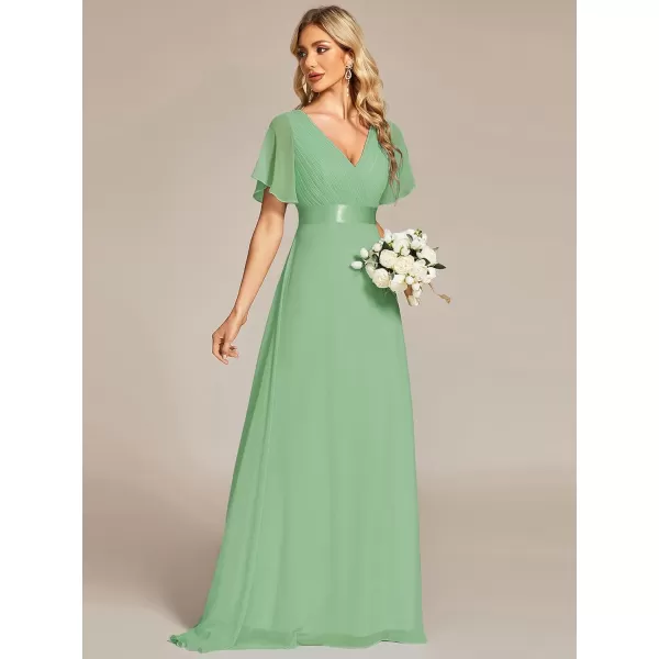 EverPretty Womens Formal Dress Short Sleeve VNeck Evening Dress Floor Length Mother of The Bride Dress 09890Sage Green