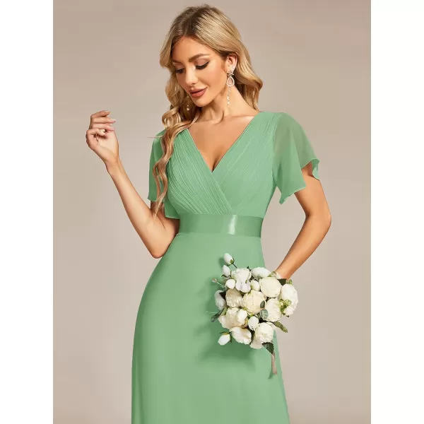 EverPretty Womens Formal Dress Short Sleeve VNeck Evening Dress Floor Length Mother of The Bride Dress 09890Sage Green