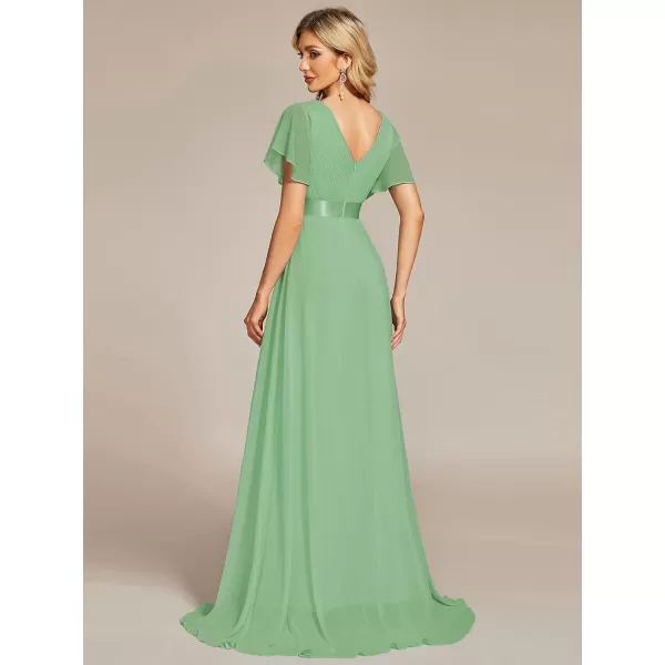 EverPretty Womens Formal Dress Short Sleeve VNeck Evening Dress Floor Length Mother of The Bride Dress 09890Sage Green